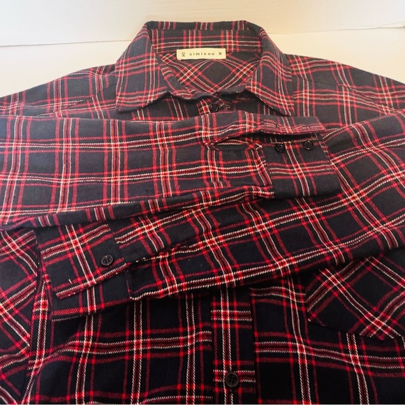 Simisue Women's Red Blue Plaid Button Up Laced Ties at Sides Medium Runs Larger - Picture 16 of 16